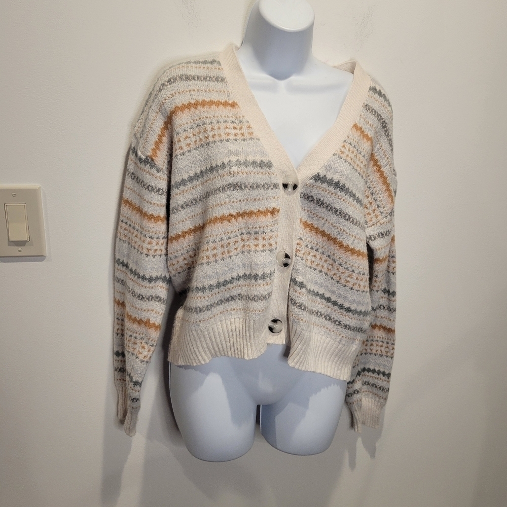 Oak&trellis size xl fair isle print button up cardigan cotton blend
